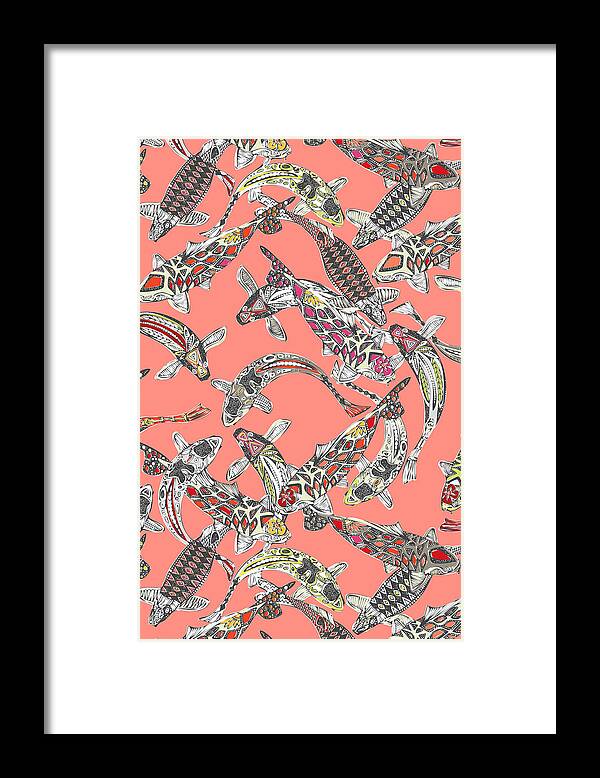 Koi Framed Print featuring the drawing Lucky Koi Coral by MGL Meiklejohn Graphics Licensing