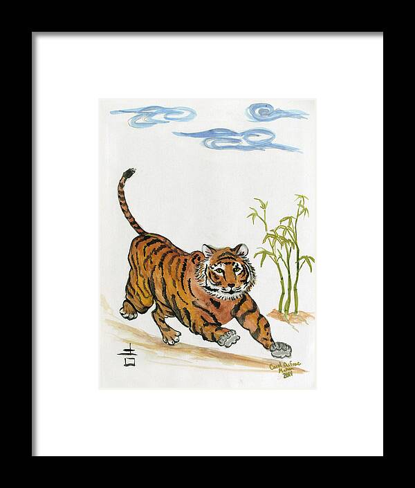 Tiger Framed Print featuring the painting Lucky Tiger by Carol Oufnac Mahan
