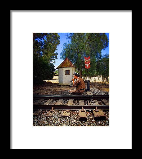 Railroad Framed Print featuring the photograph Lunch at the Switch House by Timothy Bulone