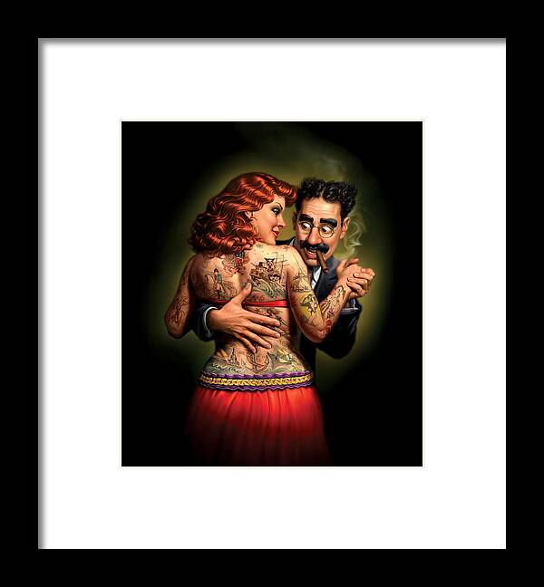 Tattoos Framed Print featuring the painting Lydia the Tattooed Lady by Mark Fredrickson