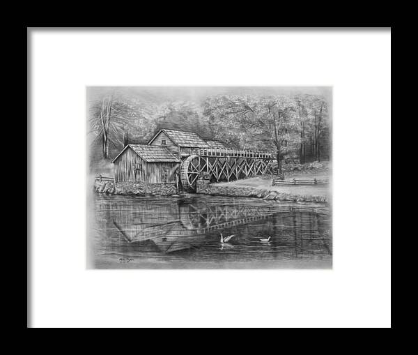 Pencil Framed Print featuring the drawing Mabry Mill Pencil Drawing by Lena Auxier