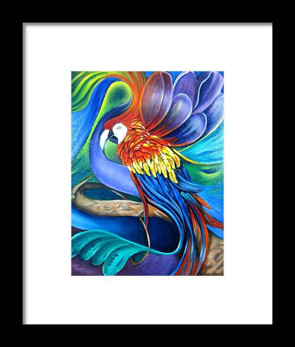 Curvismo Framed Print featuring the painting Macaw by Sherry Strong