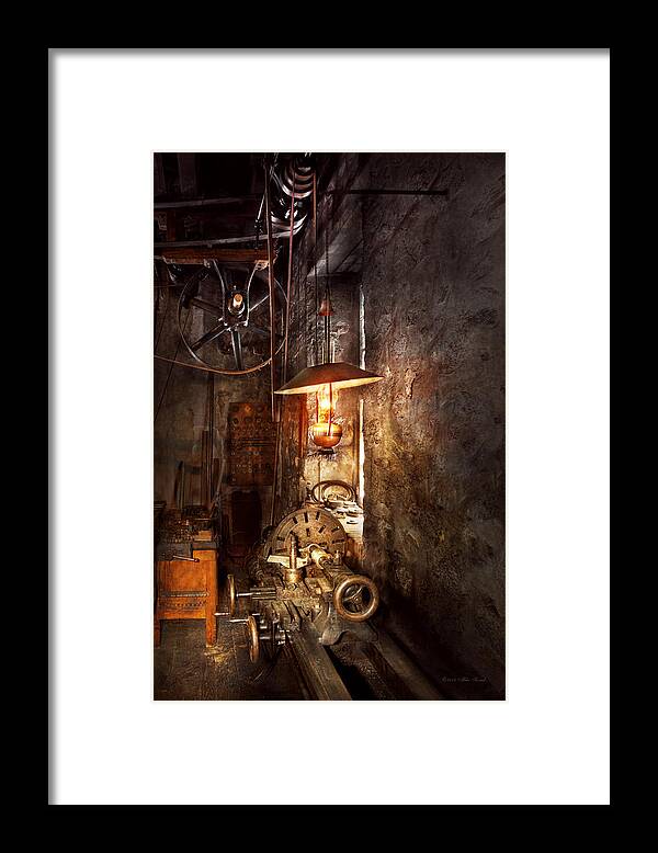 Machinist Framed Print featuring the photograph Machinist - Lathe - The corner of an old workshop by Mike Savad