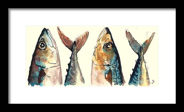Horse Mackerel Framed Print featuring the painting Mackerel fishes by Juan Bosco