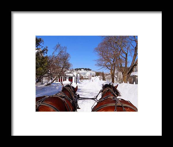 Horse Drawn Taxi Framed Print featuring the photograph Mackinac Island Taxi Ride by Keith Stokes