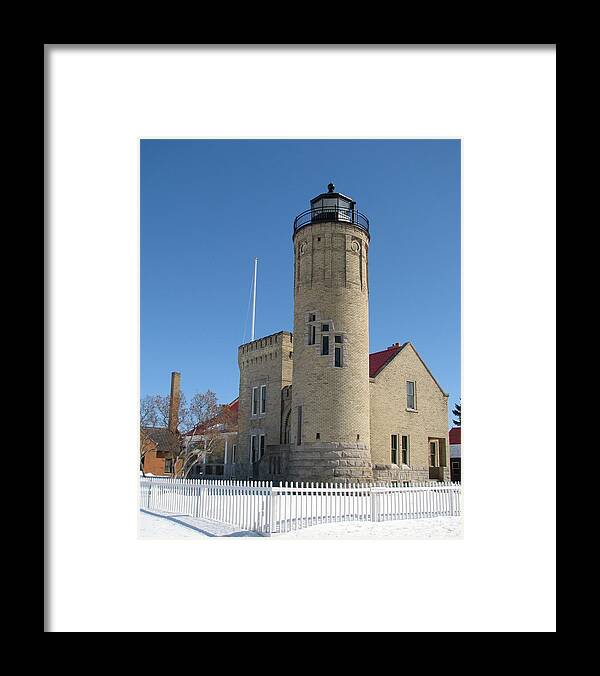 Old Mackinac Point Framed Print featuring the photograph Mackinac Point Light in Winter by Keith Stokes
