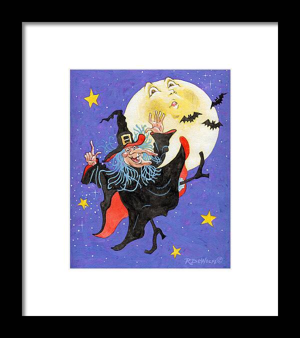 Halloween Framed Print featuring the painting Mad Millie Moon Dance by Richard De Wolfe