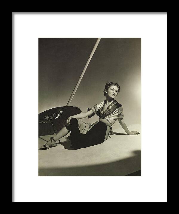 Fashion Framed Print featuring the photograph Mademoiselle Lund In A Plaid Blouse Kerchief by Horst P. Horst