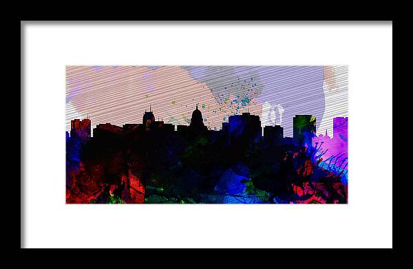 Madison Framed Print featuring the painting Madison City Skyline by Naxart Studio