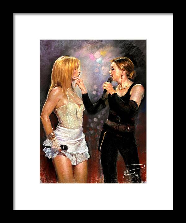 Madonna Framed Print featuring the drawing Madonna and Britney Spears by Viola El