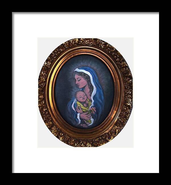 Madonna & Child Framed Print featuring the painting Madonna of the Pink Lilly by Kathleen McDermott