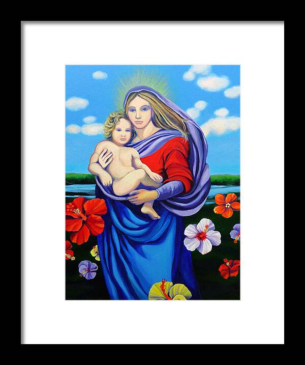 Figures Of A Mother And A Child Framed Print featuring the painting Madonna Rafaelina by Kyra Belan