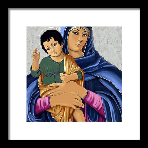 Madonna With Child Framed Print featuring the painting Madonna With Child Blessing by Karon Melillo DeVega