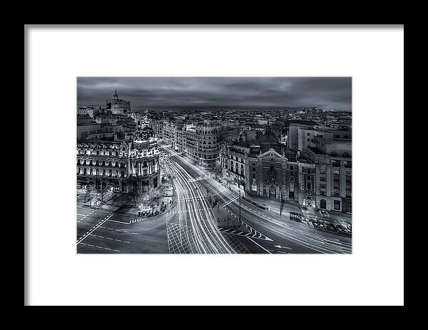 Night Framed Print featuring the photograph Madrid City Lights by Javier De La