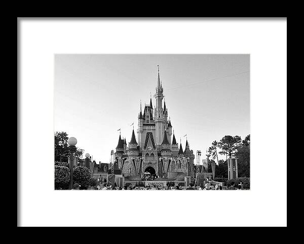 Castle Framed Print featuring the photograph Magic Kingdom Castle In Black And White by Thomas Woolworth