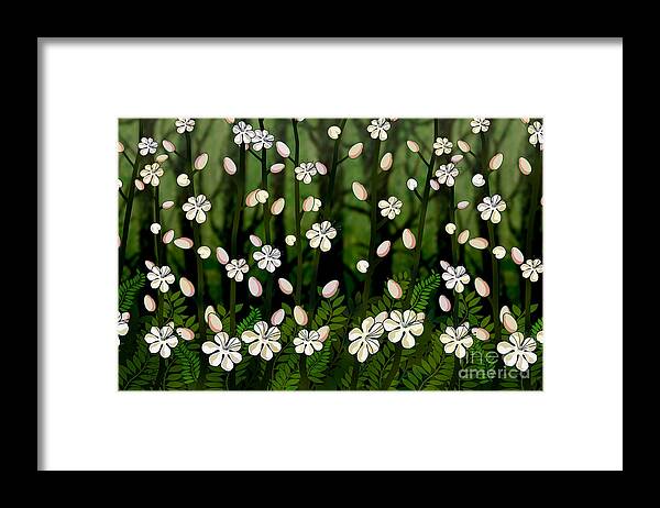 Green Framed Print featuring the digital art Magical Blooms of the Deep Forest by Peter Awax