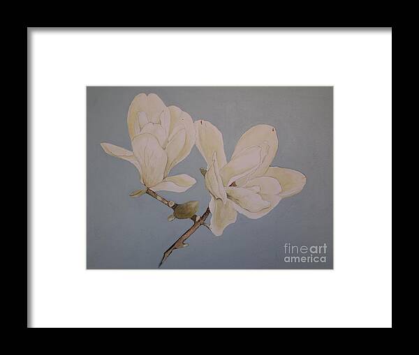 Watercolor And Acrylic Magnolia Painting Framed Print featuring the painting Magnolia Sun Ray by Nancy Kane Chapman