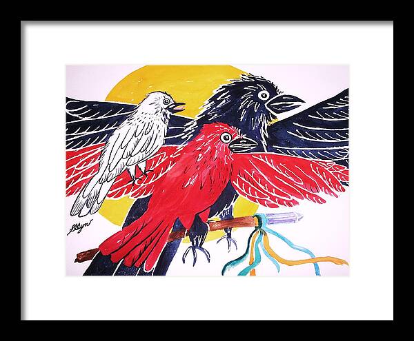 Raven Framed Print featuring the painting Raven as Maiden Mother and Crone by Ellen Levinson