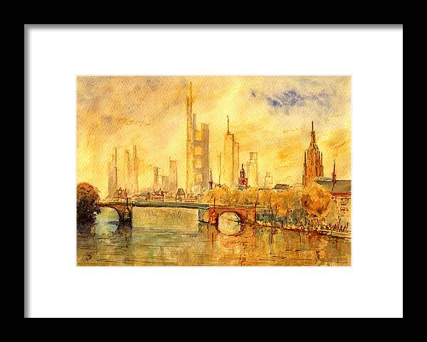 Main Framed Print featuring the painting Main river Frankfurt by Juan Bosco