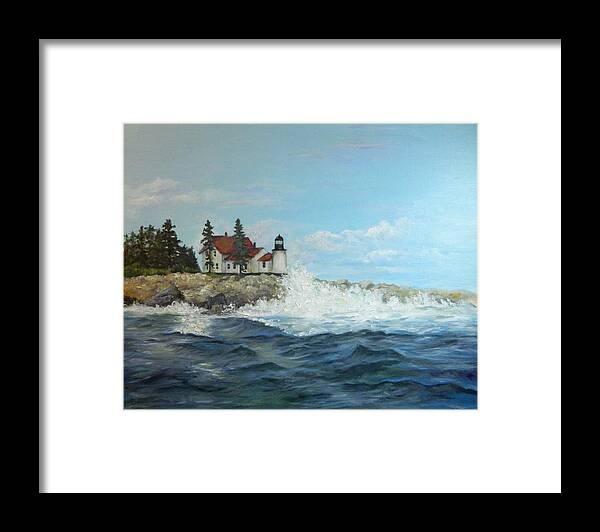 Seascape Framed Print featuring the painting Maine Lighthouse by Sandra Nardone