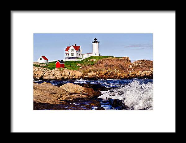 Nubble Light Framed Print featuring the photograph Maine's Nubble Light by Mitchell R Grosky