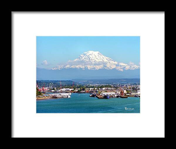 Mt. Rainier Framed Print featuring the photograph MAJESTIC MT RAINIER and PT of TACOMA WA by A L Sadie Reneau