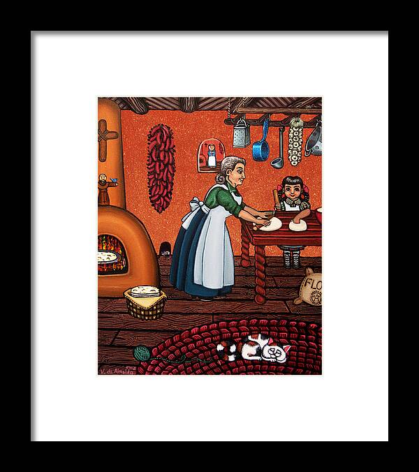 Cook Framed Print featuring the painting Making Tortillas by Victoria De Almeida