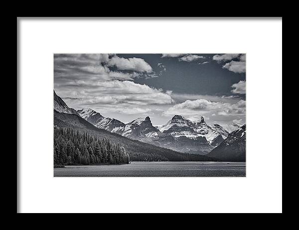 Maligne Lake Framed Print featuring the photograph Maligne Lake - Jasper - Black and White by Stuart Litoff