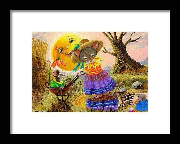 Mice Framed Print featuring the painting Mama Mouse and Baby Mouse's Afternoon Walk by Jacquelin L Westerman