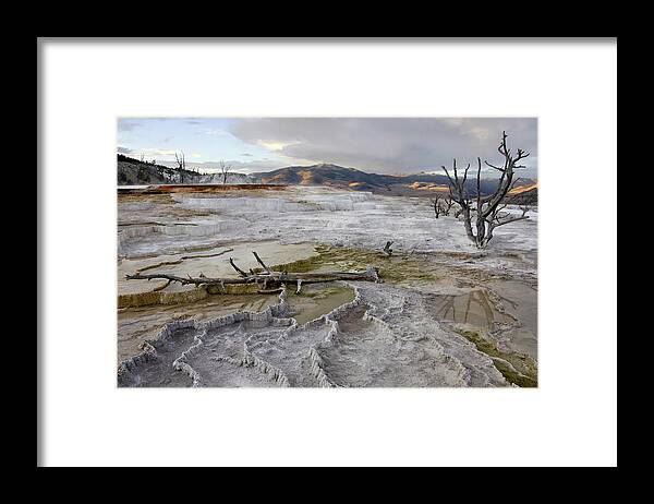 Mammoth Hot Springs Framed Print featuring the photograph Mammoth Hot Springs at Dusk by Theo OConnor