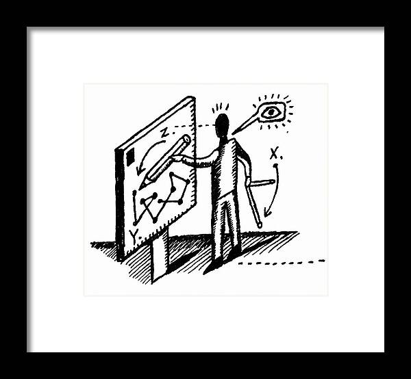 Adult Framed Print featuring the photograph Man Drawing Diagram On Large White Board by Ikon Ikon Images