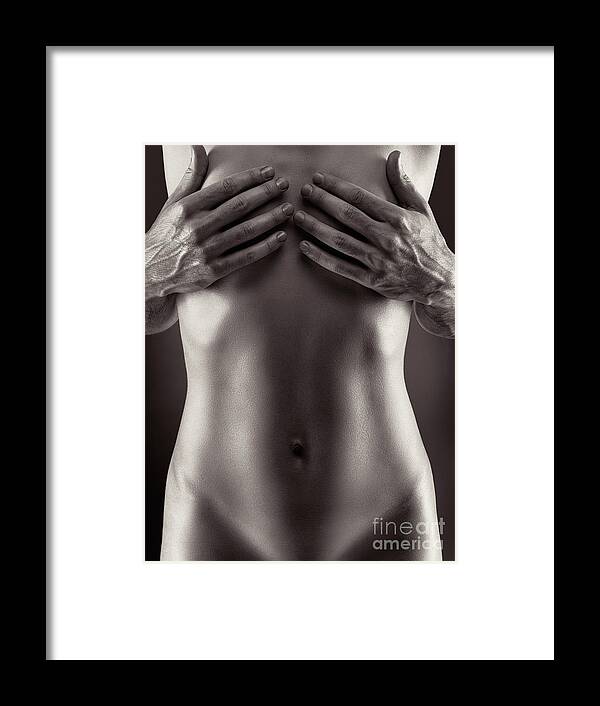 Man hands covering nude woman breasts black and white Framed Print by Maxim  Images Exquisite Prints - Fine Art America