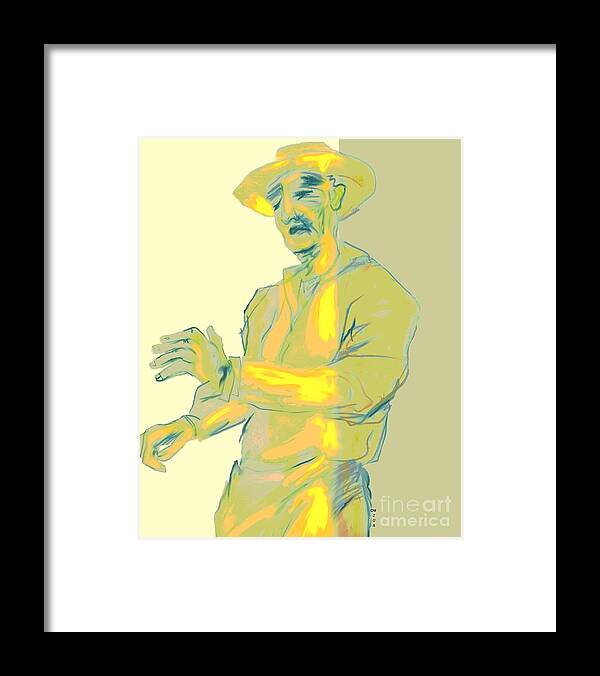 People Framed Print featuring the digital art Man in yellow one by Mary Armstrong