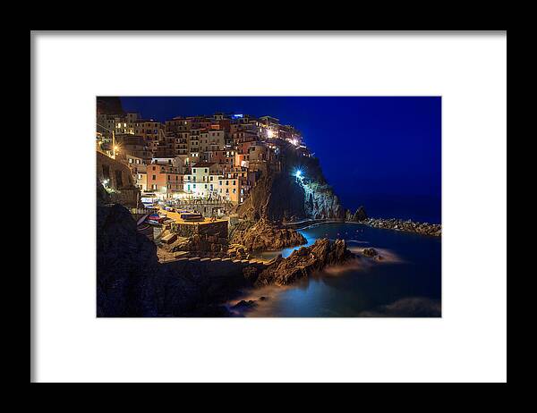 Italy Framed Print featuring the photograph Manarola At Night by Rick Starbuck