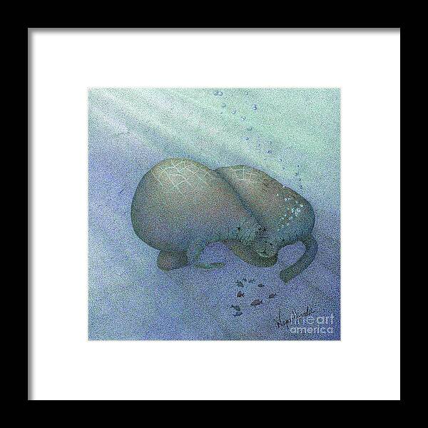 Manatees Framed Print featuring the drawing Manatees by Wayne Hardee