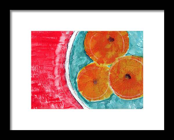 Oranges Framed Print featuring the painting Mandarins by Linda Woods