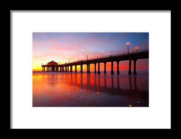  Beach Framed Print featuring the photograph Manhattan Beach Pier by Darren Bradley