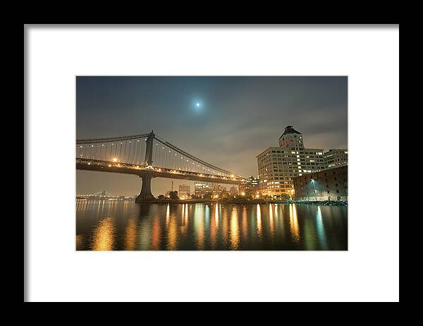 Suspension Bridge Framed Print featuring the photograph Manhattan Bridge And Brooklyn by Cirano83