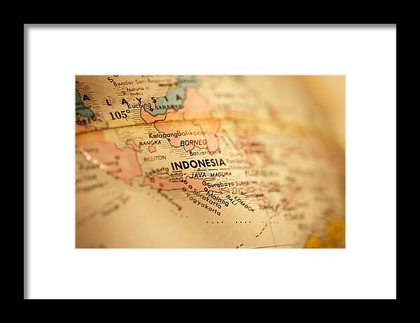Globe Framed Print featuring the photograph Map of Indonesia by Kativ