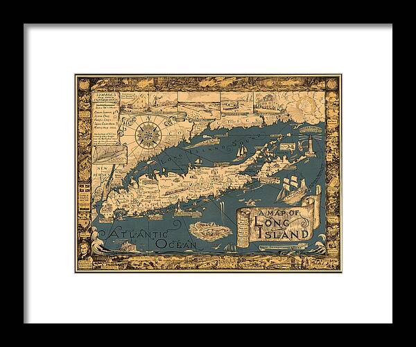 Map Of Long Island Framed Print featuring the photograph Map of Long Island by Andrew Fare