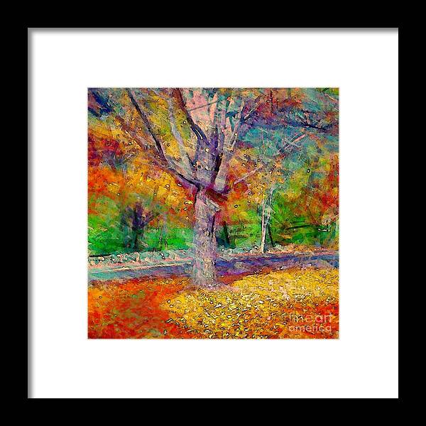 Sharkcrossing Framed Print featuring the painting S Maple Tree in Autumn - Square by Lyn Voytershark