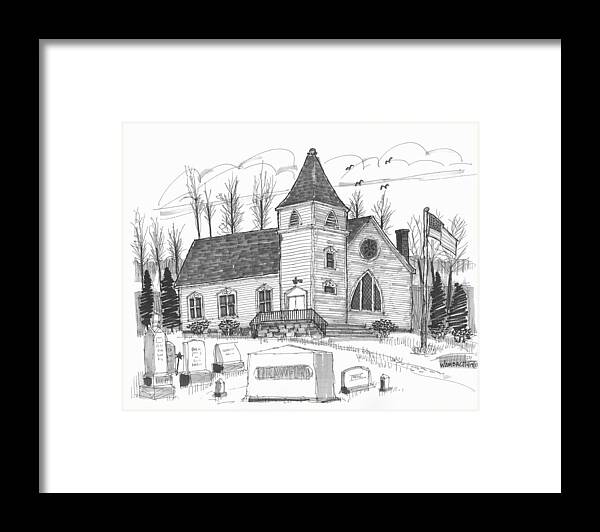 Church Framed Print featuring the drawing Marbletown Church by Richard Wambach