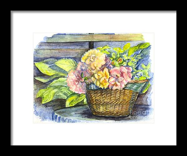 Floral Framed Print featuring the painting Marias Basket of Peonies by Carol Wisniewski