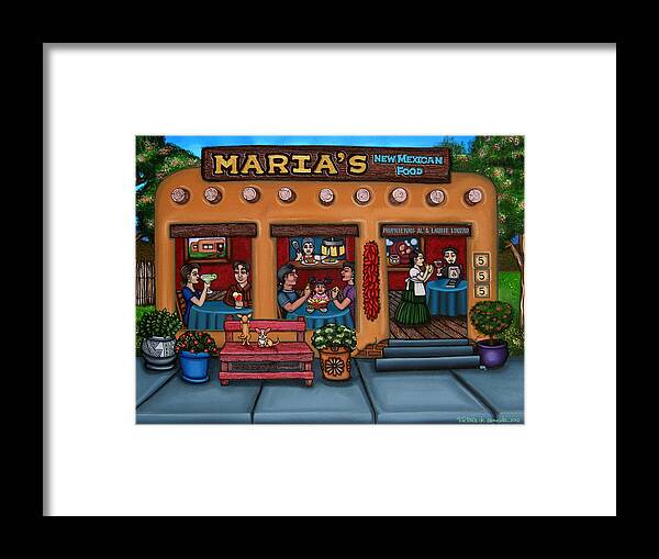 Folk Art Framed Print featuring the painting Maria's New Mexican Restaurant by Victoria De Almeida