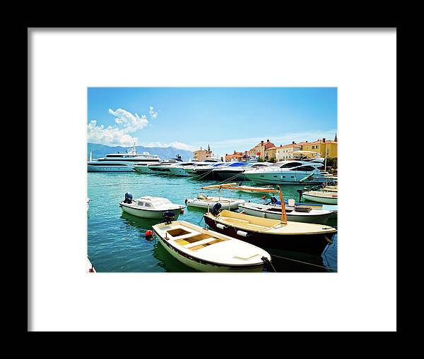 Scenics Framed Print featuring the photograph Marina With Yachts In Budva, Budvanska by Domin domin