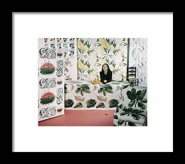 Fashion Framed Print featuring the photograph Marion Dorn Surrounded By Assorted Textile by Horst P. Horst