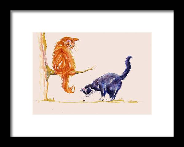 Cats Framed Print featuring the painting Marmalade and Tuxedo by Debra Hall