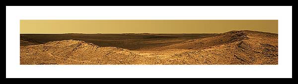 Opportunity Mars Exploration Rover Framed Print featuring the photograph Mars landscape panorama of Endeavour Crater by Weston Westmoreland