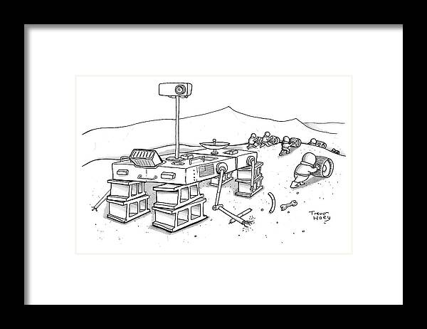 Captionless Framed Print featuring the drawing Martians Are Stealing The Tires On A Martian by Trevor Hoey