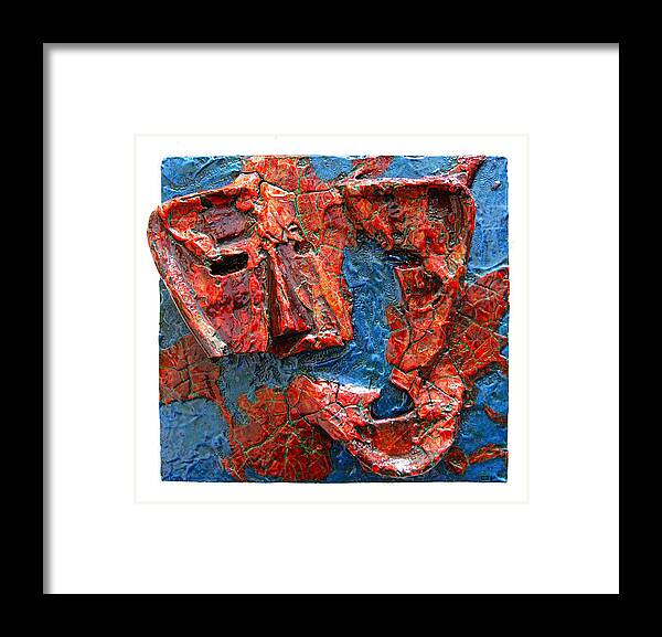 Red Framed Print featuring the mixed media Mask by Christopher Schranck